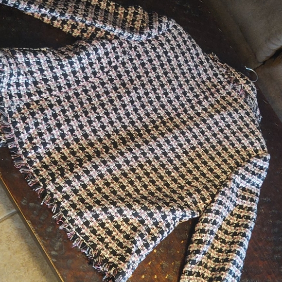 Fringe sleeves tweed blazer jacket size 10 - Picture 2 of 7